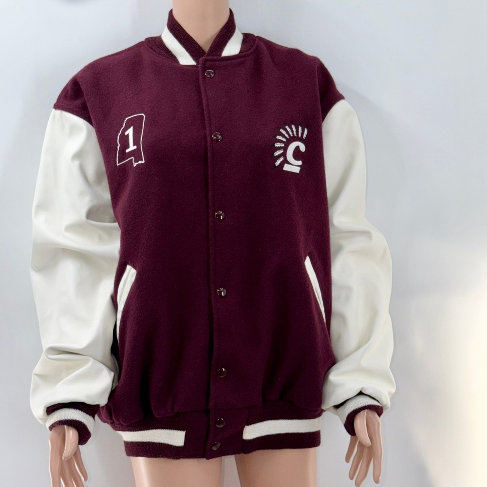 Neff XL Choctaw Central Lady Warriors Varsity Jacket Maroon White Leather Wool